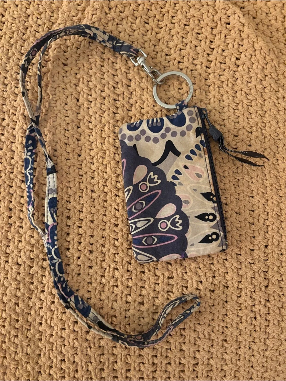 Vera Bradley Purple Floral Lanyard ID Holder with Pink Window